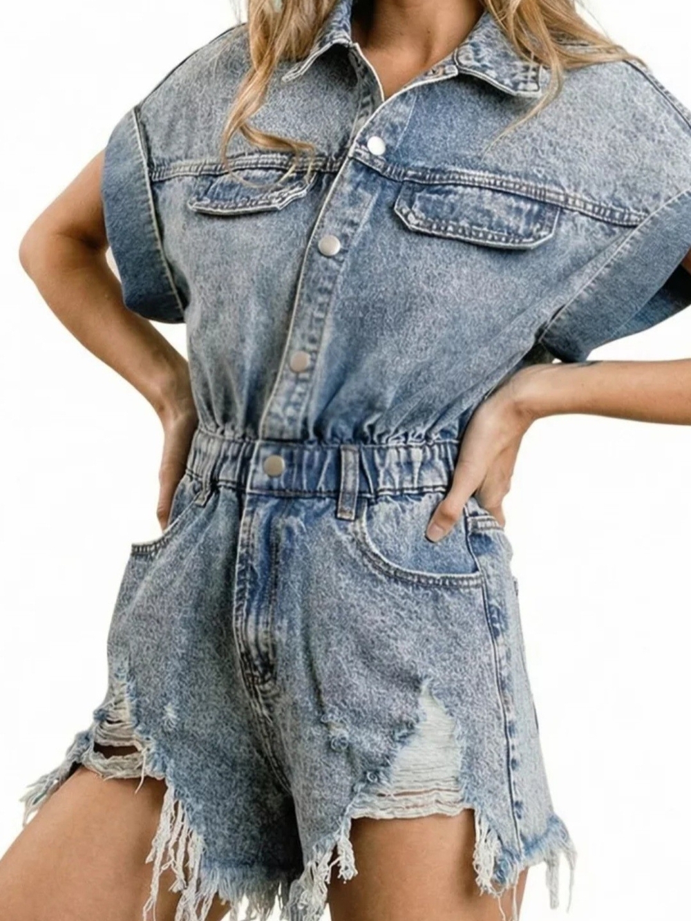 Idem Ditto - Washed Blue Denim Romper - NWT